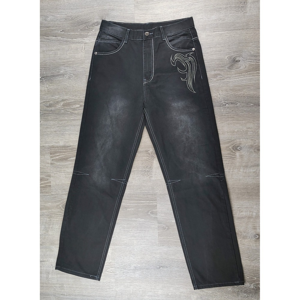 Play Bigg Jeans Mens 30 Black‎ Embroidered Baggy Skater Hip Hop Grunge Y2K Vtg